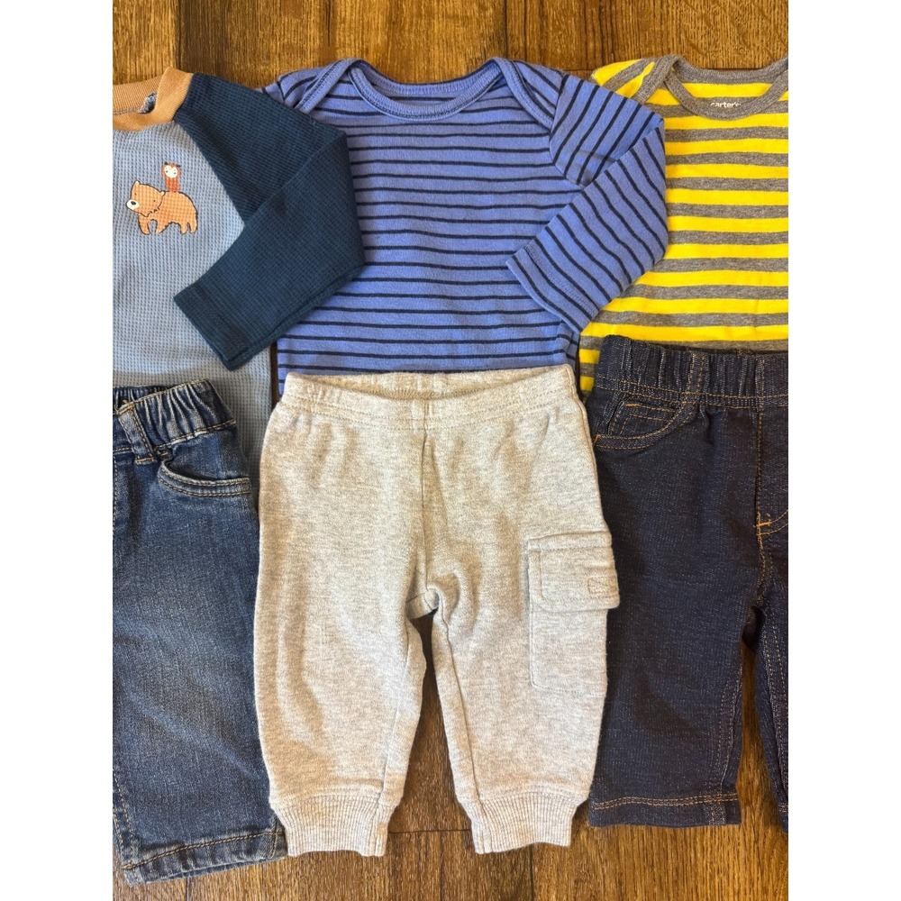 Baby Boy 3 Months Outfits Jeans Pants Long Sleeved Bodysuits‎ Shirts Clothes Lot - Picture 4 of 16
